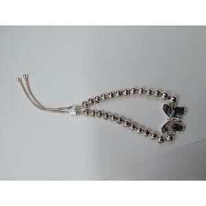 Alex and Ani Butterfly Bolo Bracelet Silver Tone Beaded Charm Adjustable